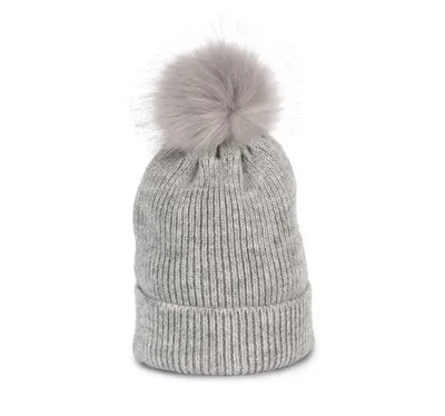 Knitted Bobble Beanie In Recycled Yarn